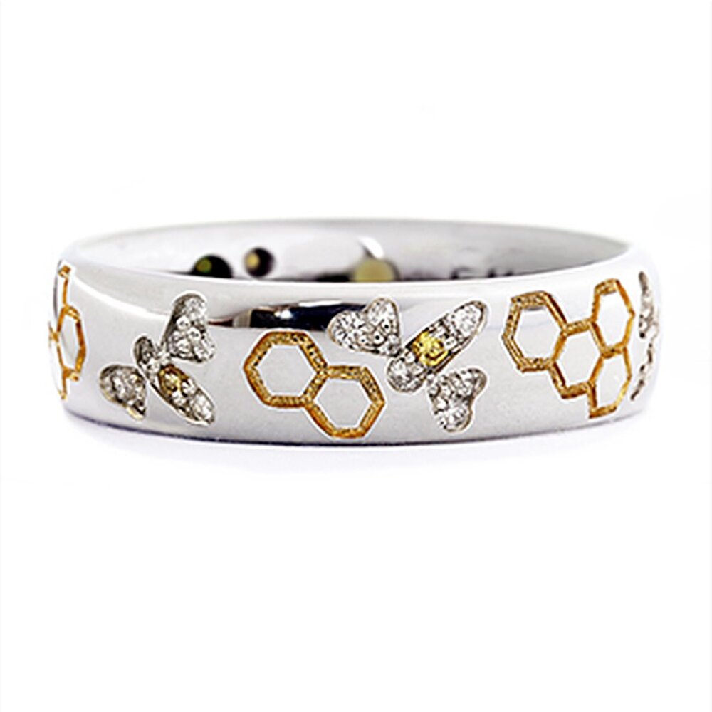 Unique Carved Lovely Zircon Bee And Honeycomb Rings for Women, PD221 - Picture 1 of 3